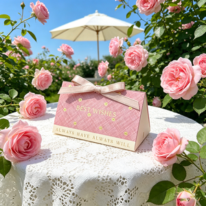 Scatola Regalo Rosa Testurizzata con Nastro in Raso, Stampa 'BEST WISHES' per Bomboniere e Feste - Product Image 5