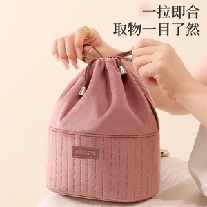 Bolsa de maquillaje con cordón Beeklove, bolsa redonda de poliéster para viaje, almacenamiento de artículos de tocador, organizador de maquillaje, rosa, beige, verde, negro - Product Image 3