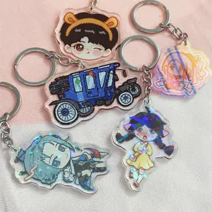 Eco-friendly Customized Keyring Acrylic Clear Transparent Printed Translucent Rainbow Holographic Keychain Charms