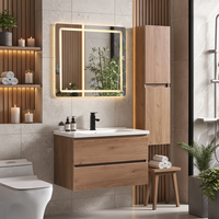Unit Meja Rias Kamar Mandi Modern Gaya Farmhouse Desain Italia dengan Wastafel Marmer, Kabinet Dinding, Cermin Pintar LED, Ramah Lingkungan