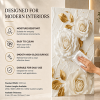 Panneau mural décoratif MORLENX en PVC UV, motif rose ivoire en relief, étanche et facile à nettoyer, idéal pour les chambres et les murs d'accentuation
