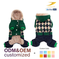 Combinaison d'hiver à capuche pour chien Teckel, couleur personnalisée OEM, motif Argyle et patchwork, quatre pattes, en polaire chaude, tenue pour animaux de compagnie, vente en gros