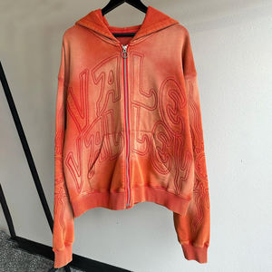 Sudadera con Capucha para Hombre, Corte Regular, Estilo Vintage, Lavado Ácido, Cierre de Cremallera, Impresión Digital, Letra Bordada, Otoño - Product Image 2