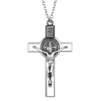Collier de Crucifix de Saint-bénett, chaîne en fer, collier de croix religieux pour hommes