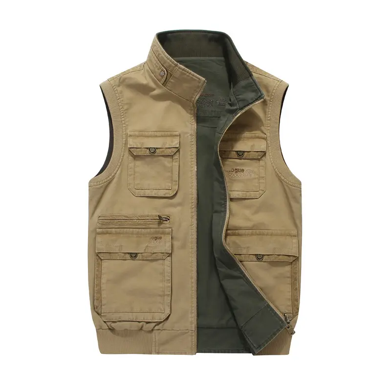 100% Cotton New Men Double Face Multi Pocket Vest Pure Cotton Wash Casual Men Reversible Vest Working Uniform