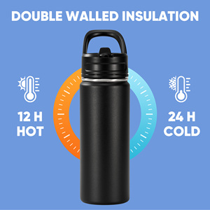 Botella de Agua de Acero Inoxidable de Triple Pared de 18 oz con Tapa de Paja Abatible, Asa Portátil, Mantiene el Calor por 12 Horas y el Frío por 24 Horas, a Prueba de Fugas, Aislada, Libre de BPA - Product Image 1