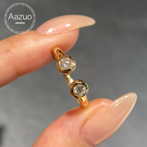 Anillo Abierto Minimalista con Diamante Cultivado en Laboratorio Aazuo, Oro Amarillo Sólido de 18K, Regalo para Mujer, Uso Diario, Joyería Fina Clásica - Product Image 1