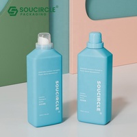 Bouteilles en plastique HDPE carrées de 1000 ml, fabriquées en usine, adaptées aux détergents lessiviels anti-fuite, équipées d'un bouchon gradué.