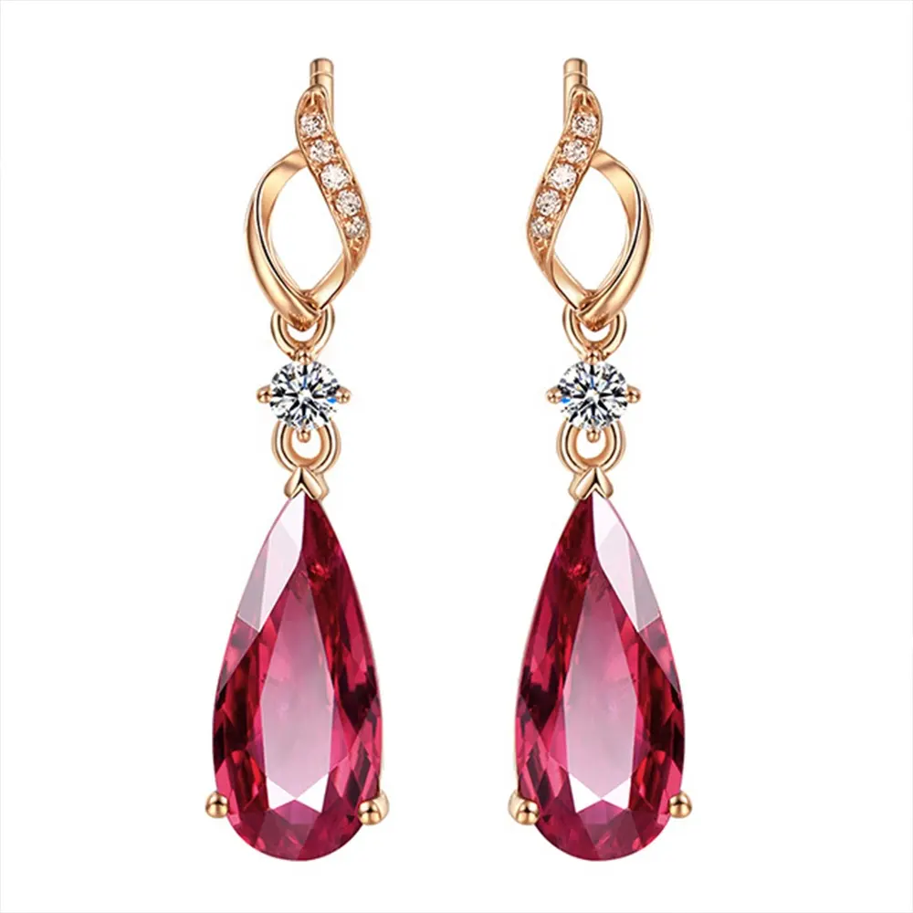 Luxury New Design Teardrop Red Cz Fancy Bridal Drop Brass Set Earring