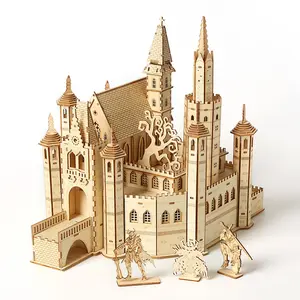 Rompecabezas 3D de Castillo perdido de madera para niños, juguete sencillo hecho a mano, adornos de mesa DIY