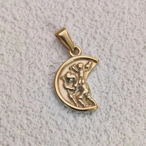 Hiphop Vitruvienne Boussole Pendentif Bijoux Or 18K En Acier Inoxydable Hommes Religieux Saint Christopher <span class=keywords><strong>Rose</strong></span> Fleur Collier Pendentif - Product Image 5