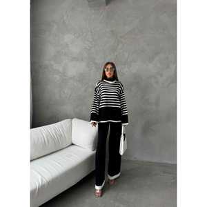 Sporty Sweet Fisherman Collar <b>Knit</b> <b>Set</b> 1507 Crocheted with Button and Pattern Decoration for Spring Autumn Seasons Loose Fit - Product Image 3