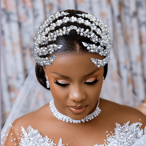 Serre-tête de mariée extra large en perles, style cascade, avec cristaux étincelants, bijou de cheveux de luxe pour <span class=keywords><strong>mariage</strong></span> - Product Image 4
