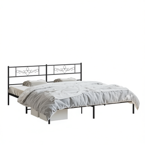Metal Bed <b>Frame</b> King Size <b>Black</b> Powder Coated Steel Industrial Design Bedroom Furniture - Product Image 1