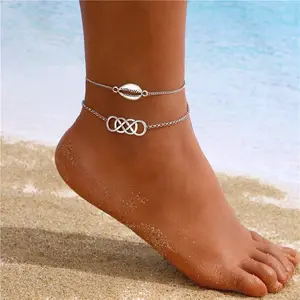 Moda sol lua charme tornozeleira hiphop praia dupla camada tornozeleira joia para mulheres e homens