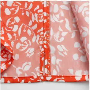 Haut en mousseline de soie à imprimé floral orange pour femmes, avec manches bouffantes et volants, col rond, haut décontracté, vêtements de printemps et d'été - Product Image 5
