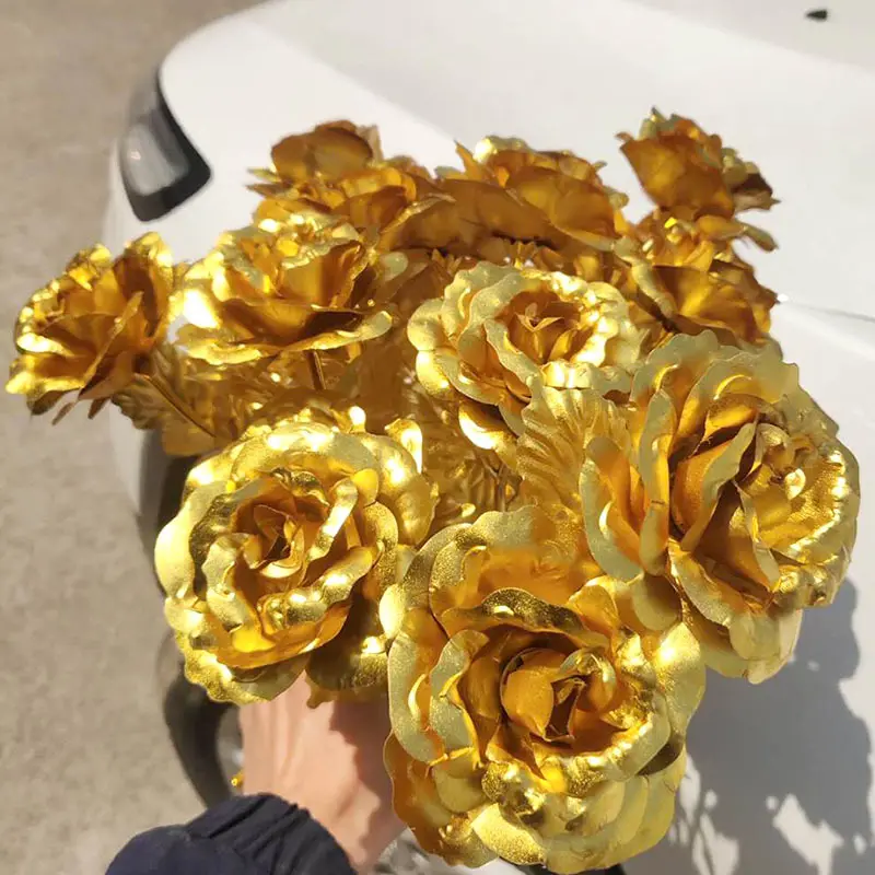 Luxury Gold Foil Rose Valentine Festive Party Gift Artificial Flower 24K Gold Simulation Foil Rose Flower para decoração de casamento