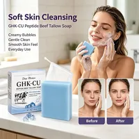 Savon au suif de bœuf GHK-CU Peptide, barre nettoyante hydratante pour le visage, mousse riche, hydratation profonde, soin de la peau avec filet moussant 100g