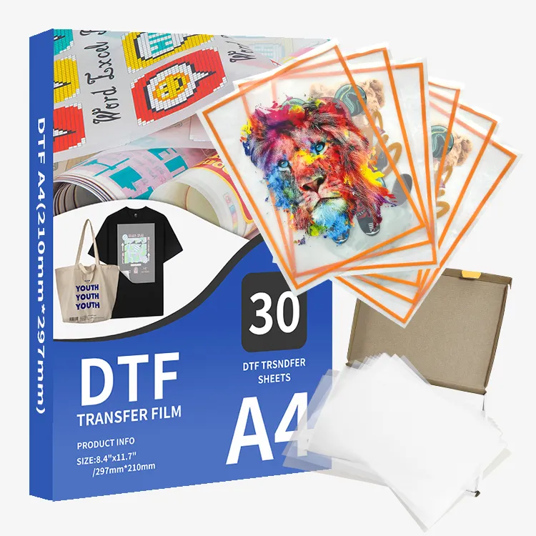 Vente en gros, impression numérique personnalisée, PET, presse à chaud, fer autocollant, imprimante DTF antidérapante, film de papier de transfert DTF pour t-shirt