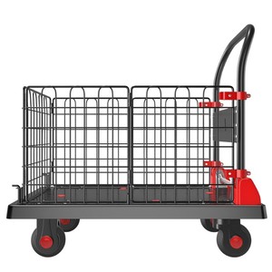 Camping <b>Cart</b> Four-Wheel <b>Foldable</b> Flatbed Trailer For Cargo Transport Portable Handcart With Red Accents - Product Image 1