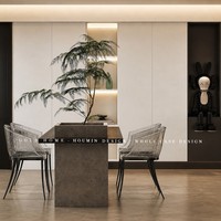 Cuisine et salle à manger modernes, minimalistes, haut de gamme et sur mesure |   Meubles de cuisine sans poignées en crème |   Revêtement mural en marbre |   Affichage LED |   Évier |   3D gratuit