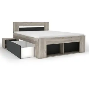 Beds NOVA 20EAA051 5 Pieces Bedroom Set Melamine Queen Bed With Pull-out Cabinet And Hidden Storage Space
