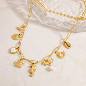 Collar de Acero Inoxidable con Colgante de Caballito de Mar Chapado en Oro de 18K, Amuleto de Corona, Joyería para Mujer, Regalo, Collares de Moda - Product Image 1