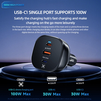LKTOP 130W Pengisi Daya Mobil 2 USB-C + 1 USB-A Adaptor Mobil Cepat PD QC 4.0 untuk Laptop iPhone Android 12V/24V Pengisi Daya Kendaraan
