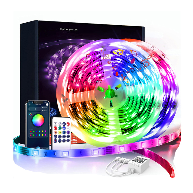 50ft 2835 RGB IC Blue Tooth Light Strip Indoor Decoration Color Changing Flex Smart LED Strip Light