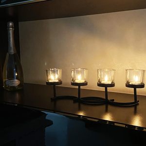 Set di Portacandele in Metallo con 4 Tazze in Vetro per Tealight, Cornice Nera, Centrotavola Decorativo - Product Image 5