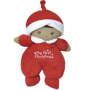 Bambola di natale personalizzata per bambini il mio primo natale bambola nera morbida peluche carnagione scura capelli neri vestito rosso cappello regalo