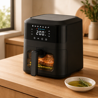 Vente en gros de friteuses à air numériques personnalisées en plastique noir de 4,5 L avec fenêtre de visualisation à écran tactile pour usage commercial