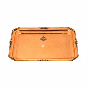 Plateau rectangulaire martelé en cuivre IndianArtVilla avec motif de semis-14.96 pouces, vaisselle de service pour hôtel et restaurant à domicile - Product Image 1