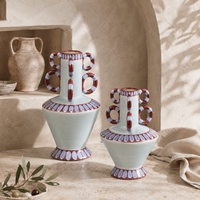 Vase en céramique bleu clair avec poignée multi-boucles, vase décoratif pour fleurs, pour salon, table console, décoration intérieure