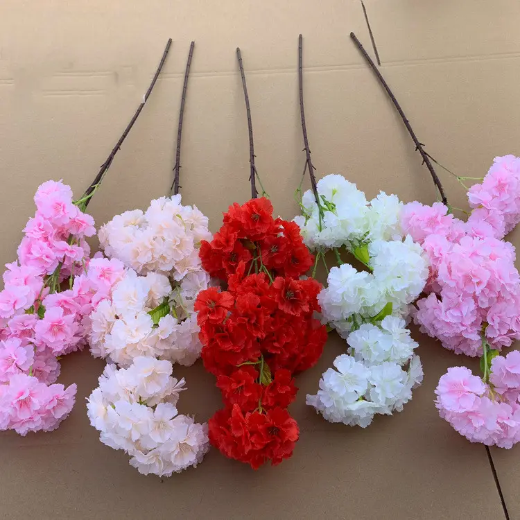 S0403 Günstige Großhandel Japanische weiße rosa Seide Kirschblüte Stängel Faux Sakura Blume Zweig künstliche Kirschblüte Blume