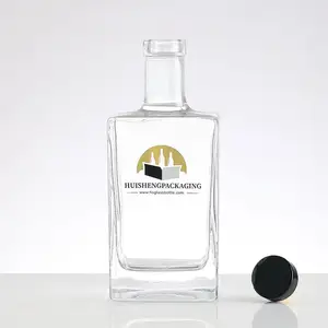 Wholesale Custom Square Glass 500ml 700ml 750ml Gin Spirit Whiskey Vodka Bottle 750ml Glass Liquor Bottles