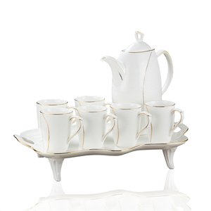 Fabrika ihracat seramik altın jant su ısıtıcısı su seti 1 Pot 6 bardak porselen çay seti su kabı seti - Product Image 5