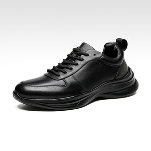 Men's Genuine Leather Sneakers Mid Heel Casual <b>Walking</b> Shoes Solid Color Front Laces D86021 - Product Image 1