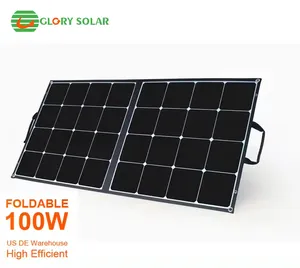 Glory năng lượng mặt trời di động năng lượng mặt trời bảng điều khiển có thể gập lại 100W 2pcs 50W Tấm pin mặt trời được xây dựng trong Chân đế với QC3.0 USB Type-C 18V DC cáp dẫn