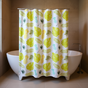 Cortina de Ducha de Tela de Poliéster con Diseño de Hojas Tropicales, 180x200 cm, Decoración para Baño - Product Image 3