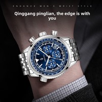 Montre Homme Tendance de Marque, Chronographe à Quartz Multifonctionnel à Trois Cadrans et Six Aiguilles, Étanche, Lumineux, avec Calendrier et Boîte