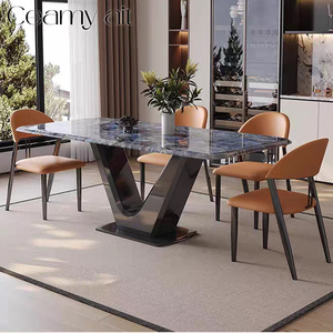 <strong>Super</strong> Crystal Stone Waterproof Foldable Dining Table Set 6 Chairs Modern Hotel Villa Metal <strong>Furniture</strong> - Product Image 2
