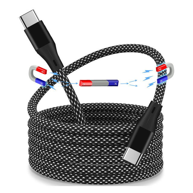 Magnetic USB C Cable, Self-Winding Magnetic Data Cord for Tangle-Free Storage, Nylon Braided Type C Charging Cable