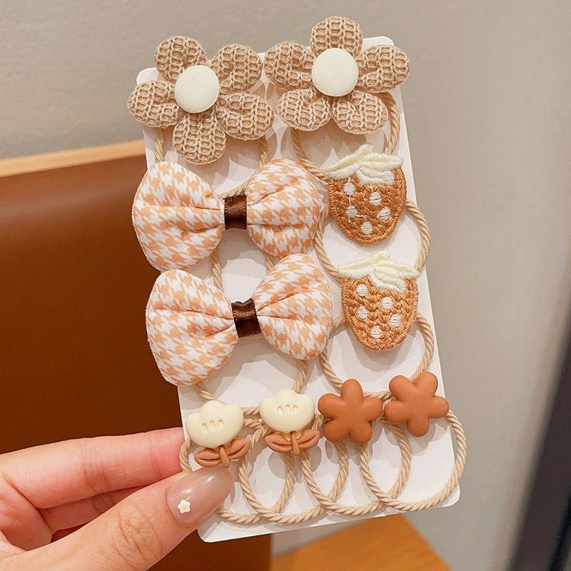 Daily Girls Hair Accessories Cartoon Cute Flower Bow Elastic Rubber Bands Ponytail Holder 10Pcs/Set Elastic Hair Ties for Kids