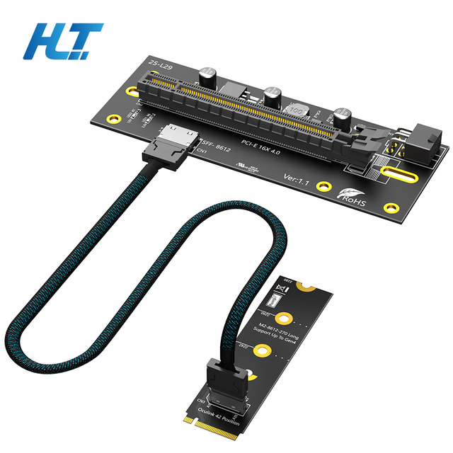 M.2 M-Key to PCI-e 4.0 X16 Riser Card with  Oculink SFF-8612/8611 Riser Cable 32GB/s GPU Expansion for Desktop ATX 6Pin Power