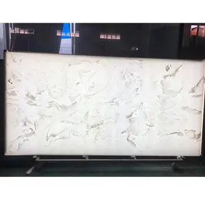 도매 큰 석판 돌 반투명 광택 흰색 폴리 에스테르 수지 설화 석고 벽 패널