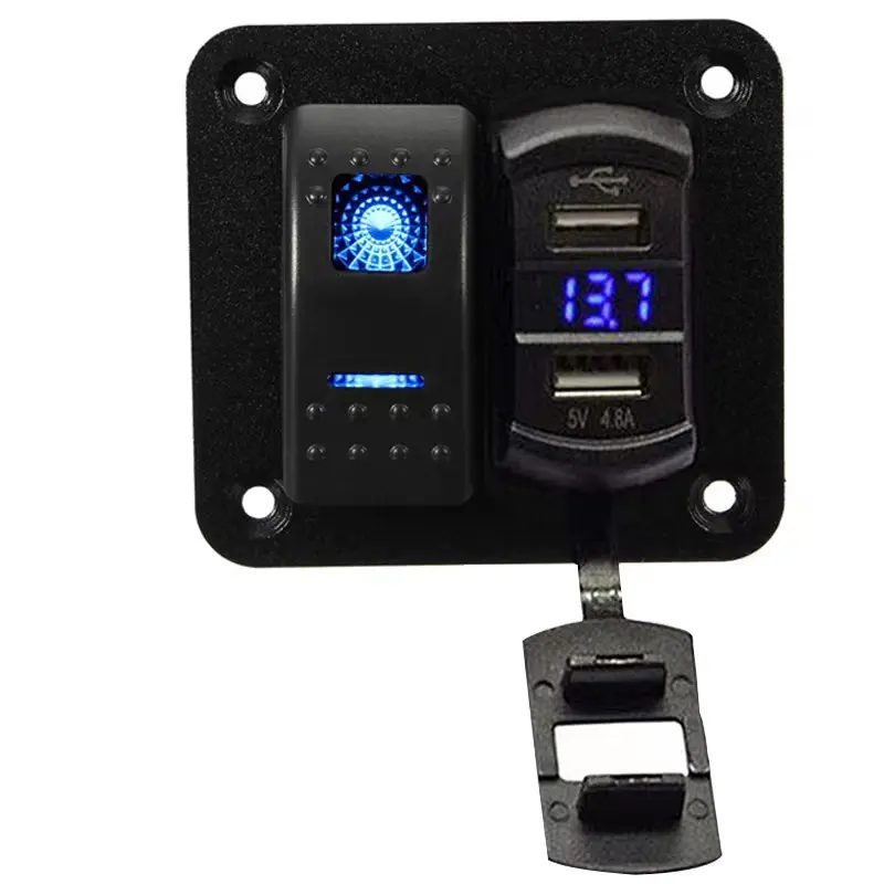 DC12V-24V 4.8a carregador usb duplo, com voltímetro led interruptor de rocker com suporte habitação