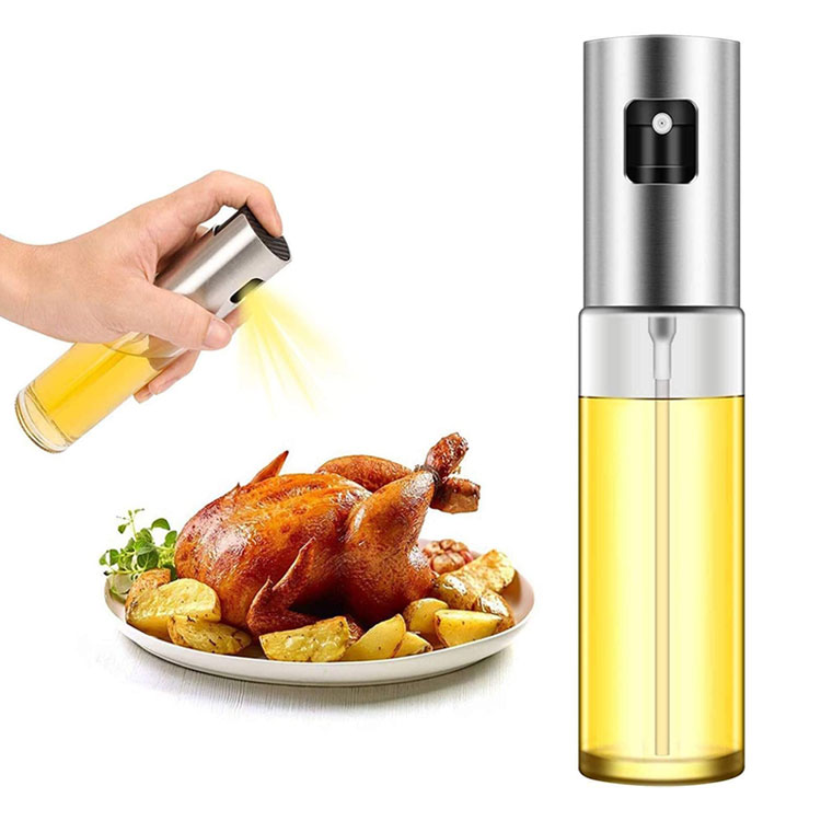 Vinaigre de verre et pulvérisateur en acier inoxydable 100ml Aceite Spray Pulvérisateur d'huile d'olive Bouteille Distributeur d'huile pour la cuisine