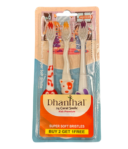 Lot de 3 brosses à dents premium Dhanthal pour enfants, poils souples, design respectueux des gencives, nettoyage anti-plaque, poignée facile à saisir, sécurité enfant - Product Image 1