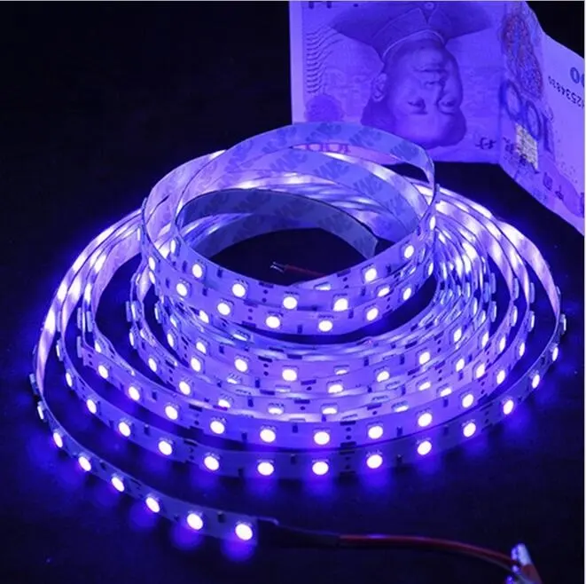 DC 12V 60Leds กันน้ำสีม่วง5050 UV 365nm Led Strip